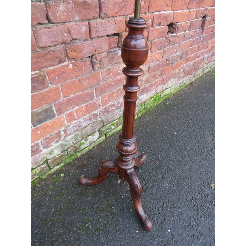 1168 - A VICTORIAN WALNUT INLAID ADJUSTABLE MUSIC STAND, fluted support and tripod base