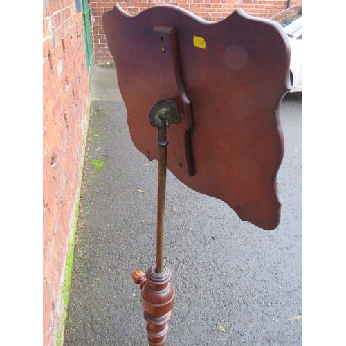 1168 - A VICTORIAN WALNUT INLAID ADJUSTABLE MUSIC STAND, fluted support and tripod base