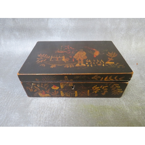 1038 - A CHINESE PAINTED DECORATIVE BOX, L 18 cm, W 12 cm, D 6 cm