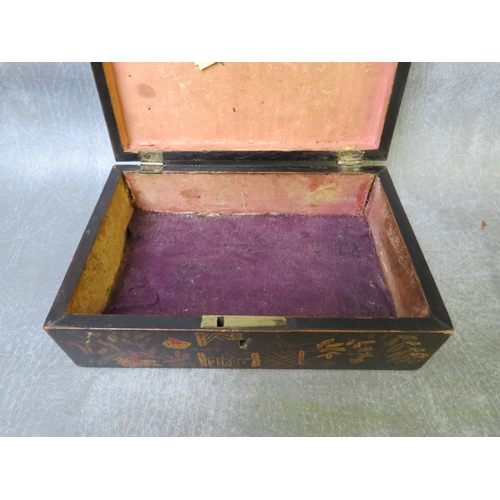 1038 - A CHINESE PAINTED DECORATIVE BOX, L 18 cm, W 12 cm, D 6 cm