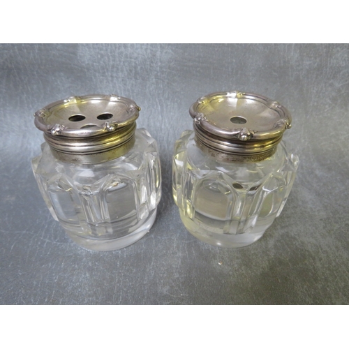 804 - A PAIR OF HALLMARKED SILVER TOPPED GLASS BOTTLES, H 7.5 cm