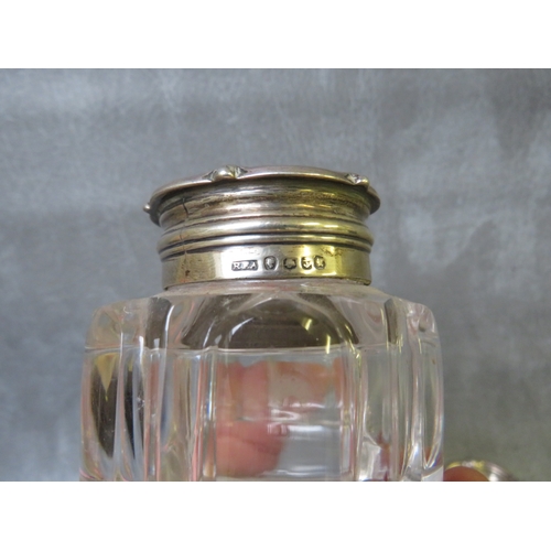 804 - A PAIR OF HALLMARKED SILVER TOPPED GLASS BOTTLES, H 7.5 cm