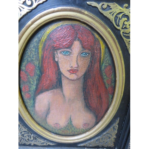 480 - CONTINENTAL SCHOOL (XX). Study of a naked lady, oil on panel, framed, 23.5 x 17 cm