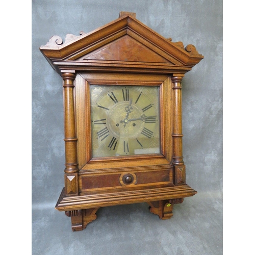 1144 - A LATE 19TH CENTURY OAK AND WALNUT CASED WALL CLOCK, with 10