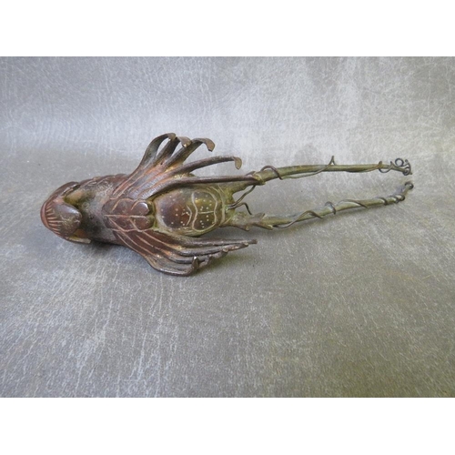 1032 - A JAPANESE STYLE BRONZE SPINY LOBSTER, raised on hardwood plinth, H 9 cm, L 20.5 cm