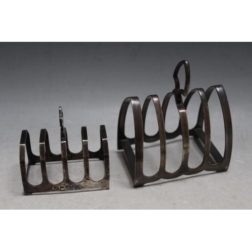 805 - TWO HALLMARKED SILVER FOUR DIVISION TOAST RACKS, Largest W 9 cm, approx weight 164.2g