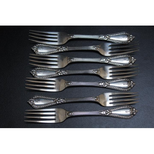 811 - CHAWBER & C0 - A SET OF HALLMARKED SILVER DECORATIVE DOUBLE STRUCK FORKS BY GEORGE ADAMS - LONDON 18... 