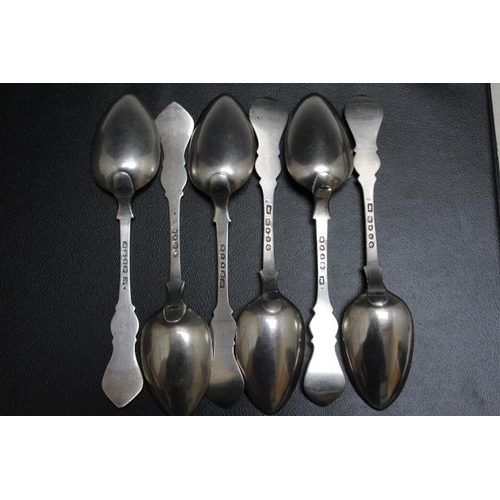 812 - A SET OF SIX HALLMARKED SILVER SPOONS - LONDON 1855, makers mark JW, approx combined weight 310g, L ... 