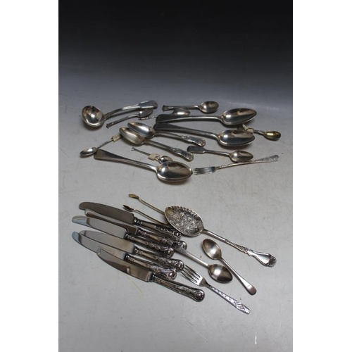 813 - A COLLECTION OF HALLMARKED SILVER FLATWARE, various dates, makers and styles, to include three table... 