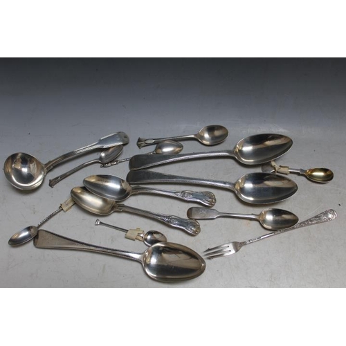 813 - A COLLECTION OF HALLMARKED SILVER FLATWARE, various dates, makers and styles, to include three table... 