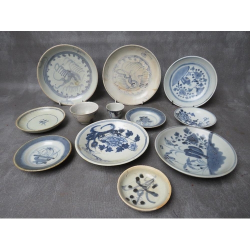 1030 - A COLLECTION OF TWELVE ASSORTED PIECES OF BLUE AND WHITE TEK SING CARGO PORCELAIN, all with Nagel Au... 