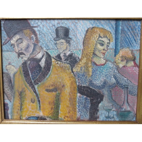 476 - (XX). French impressionist school, a study of a cafe society, unsigned, oil on board, framed