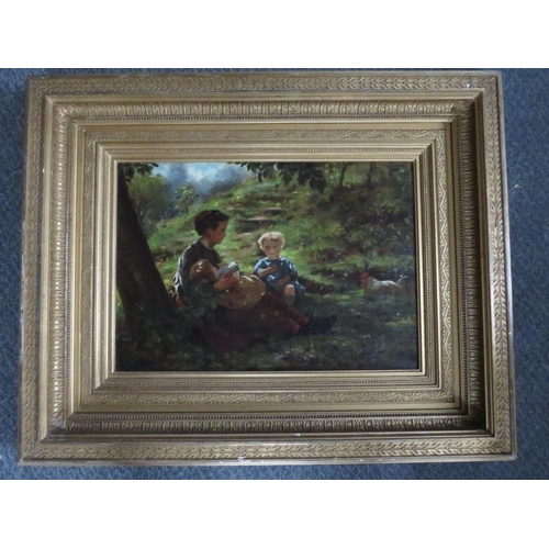 479 - EMILE RENARD (1850-1930). French school, study of a woman and children in a woodland setting, signed... 