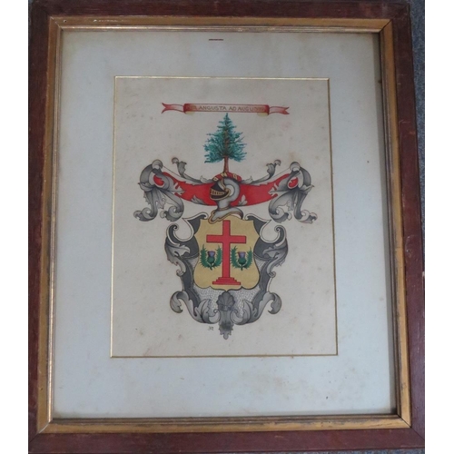 412 - (XIX-XX). Armorial study, indistinctly signed, with monogram lower centre, mixed media on paper, fra... 