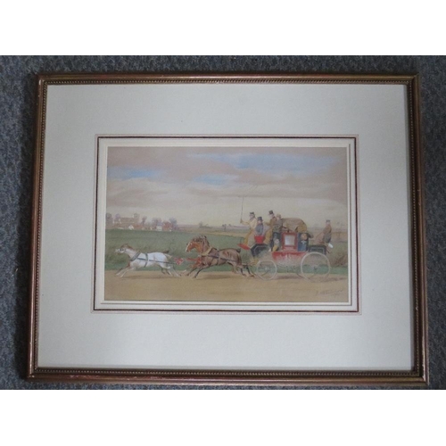 449 - W.H. WHEELWRIGHT. Rural landscape coaching scene, with four horses and figures, signed and dated 187... 