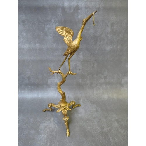 861 - A 19TH CENTURY GILT METAL POCKET WATCH STAND, in the shape of a stork, H 38 cm