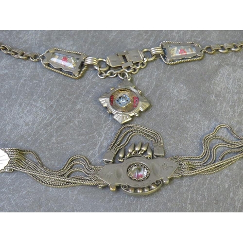 605 - TWO GERMAN FANCY LINK WHITE METAL ALBERT CHAINS, by Jakob Bengel, circa 1900, L 29 cm