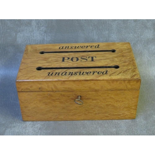 1079 - A LATE 19TH / EARLY 20TH CENTURY COUNTRY HOUSE LETTER BOX, with key, H 9.5 cm, W 12 cm, L 21 cm