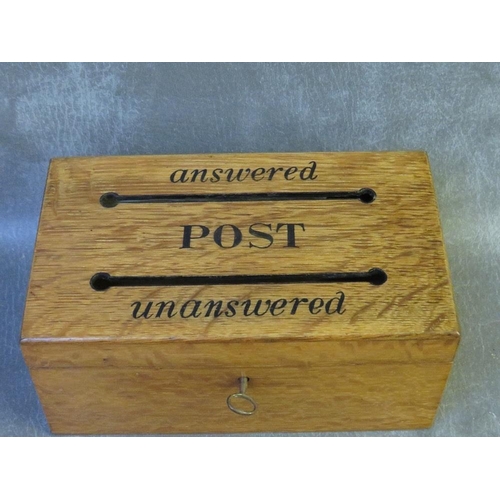 1079 - A LATE 19TH / EARLY 20TH CENTURY COUNTRY HOUSE LETTER BOX, with key, H 9.5 cm, W 12 cm, L 21 cm