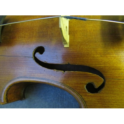 1107 - A 19TH CENTURY CASED VIOLIN WITH TWO BOWS, violin L 60 cm