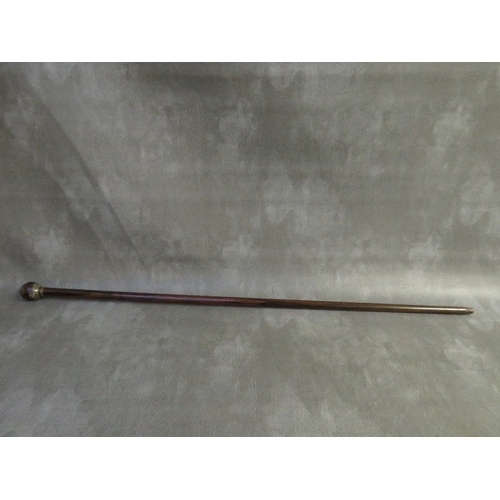 1109 - A SILVER MOUNTED EXOTIC WOODEN WALKING STICK, L 91 cm