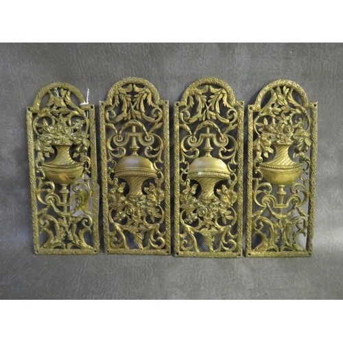 860 - A SET OF FOUR EARLY 20TH CENTURY GILT METAL DOOR FINGER PLATES, L 20 cm