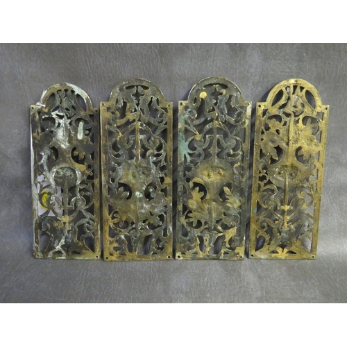 860 - A SET OF FOUR EARLY 20TH CENTURY GILT METAL DOOR FINGER PLATES, L 20 cm