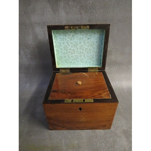 1083 - A VINTAGE TUNBRIDGEWARE TEA CADDY, H 11 cm, W 10.5 cm, L 13.5 cm