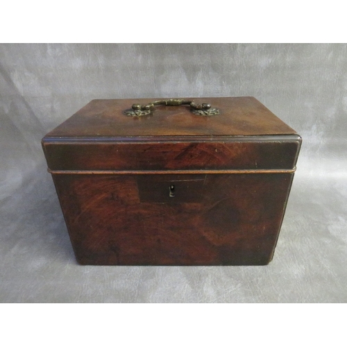 1084 - A GEORGIAN MAHOGANY APOTHECARY BOX, containing various bottles etc., H 21 cm, W 19 cm, L 30 cm