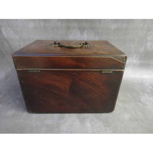 1084 - A GEORGIAN MAHOGANY APOTHECARY BOX, containing various bottles etc., H 21 cm, W 19 cm, L 30 cm