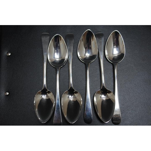 828 - A SET OF SIX HALLMARKED SILVER DESSERT SPOONS BY SAMUEL ATKINS - LONDON 1813, approx weight 160g, L ... 