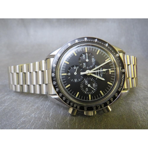 740 - OMEGA - A GENTLEMANS SPEEDMASTER PROFESSIONAL CHRONOGRAPH WRISTWATCH, black dial with white baton ma... 