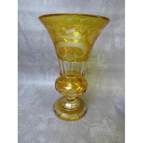 935 - A 20TH CENTURY FLASH CUT TRUMPET SHAPED VASE, H 22.5 cm