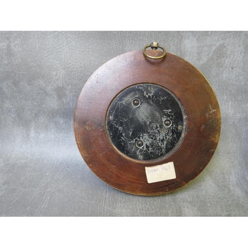 800 - A HALLMARKED SILVER CIRCULAR MOUNTED BAROMETER - BIRMINGHAM 1943?, Dia. 18 cm, S/D