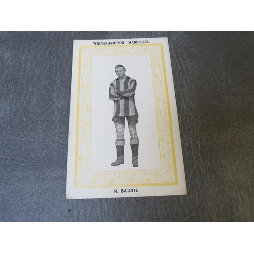 525 - THREE WOLVERHAMPTON WANDERERS 1921 PAULTON GOLD FRAME FOOTBALL TRADE CARDS, comprising Baugh R. Jnr,... 