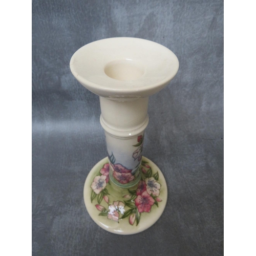 961 - A MOORCROFT 'CHERRY BLOSSOM' CANDLESTICK, cream, green and pale blue ground with tube-lined cherry b... 