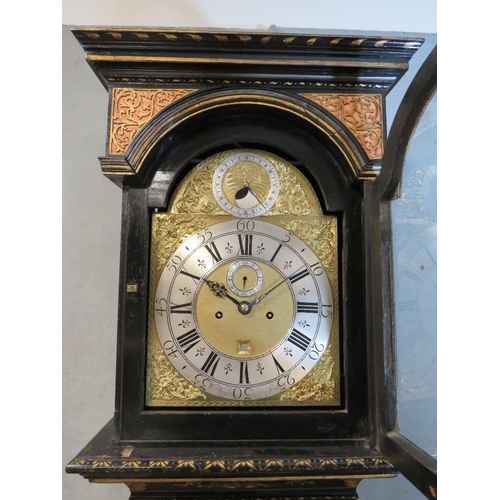 1128 - A 19TH CENTURY CHIOISERIE LONG CASE CLOCK BY WILLIAM WRIGHT LONDON, the 8 day movement striking on a... 