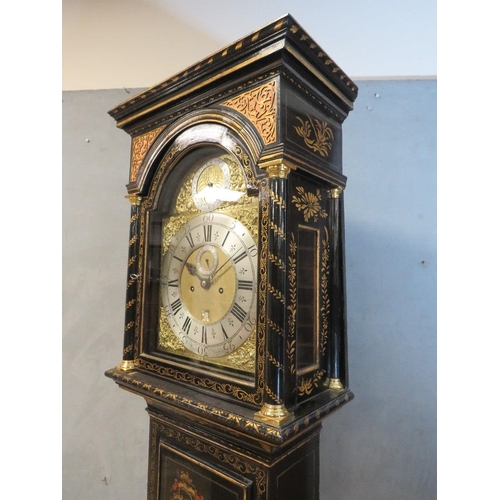 1128 - A 19TH CENTURY CHIOISERIE LONG CASE CLOCK BY WILLIAM WRIGHT LONDON, the 8 day movement striking on a... 