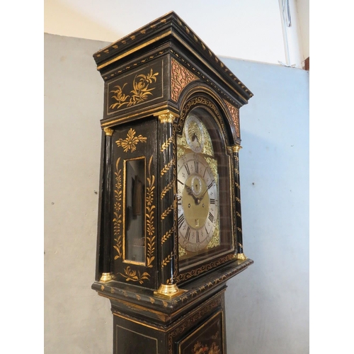 1128 - A 19TH CENTURY CHIOISERIE LONG CASE CLOCK BY WILLIAM WRIGHT LONDON, the 8 day movement striking on a... 