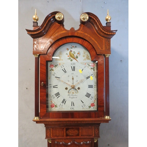 1129 - A 19TH CENTURY EIGHT DAY LONGCASE CLOCK BY THOMAS CORKER, STAFFORD, the arch top dial with painted r... 