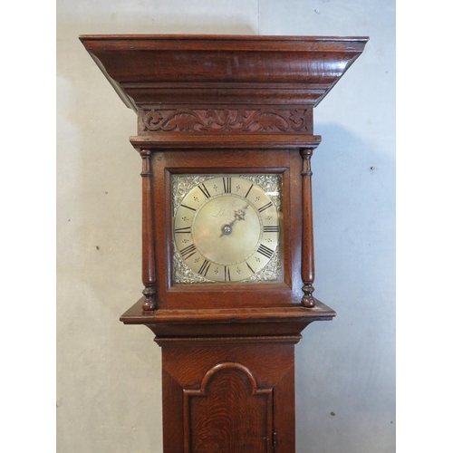 1131 - AN OAK CASED 30 HOUR LONG CASE CLOCK BY THOMAS BROWN OF LITCHBOROUGH, having a birdcage movement, ho... 