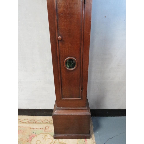 1131 - AN OAK CASED 30 HOUR LONG CASE CLOCK BY THOMAS BROWN OF LITCHBOROUGH, having a birdcage movement, ho... 