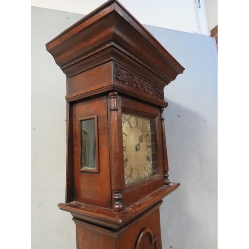 1131 - AN OAK CASED 30 HOUR LONG CASE CLOCK BY THOMAS BROWN OF LITCHBOROUGH, having a birdcage movement, ho... 