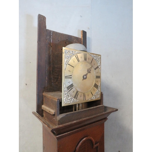 1131 - AN OAK CASED 30 HOUR LONG CASE CLOCK BY THOMAS BROWN OF LITCHBOROUGH, having a birdcage movement, ho... 