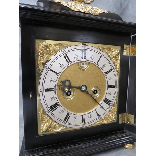 1138 - A LATE 17TH BRACKET CLOCK WITH QUARTER BELL STRIKE BY JOHN SHAW LONDON, the ebonised case having a l... 