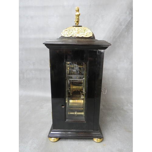 1138 - A LATE 17TH BRACKET CLOCK WITH QUARTER BELL STRIKE BY JOHN SHAW LONDON, the ebonised case having a l... 