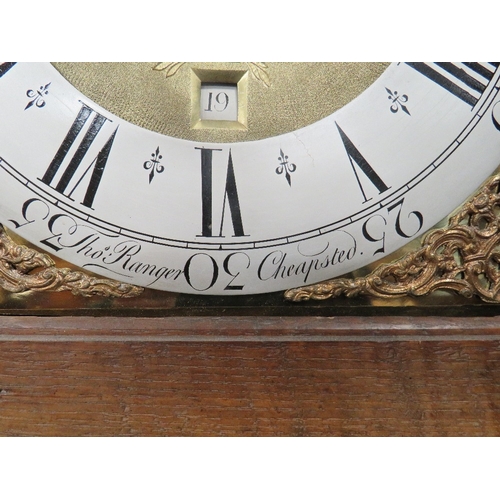 1137 - THOMAS RANGER OF CHEAPSTED - A COUNTRYMADE OAK LONGCASE CLOCK WITH 30 HOUR BIRDCAGE MOVEMENT, the 10... 