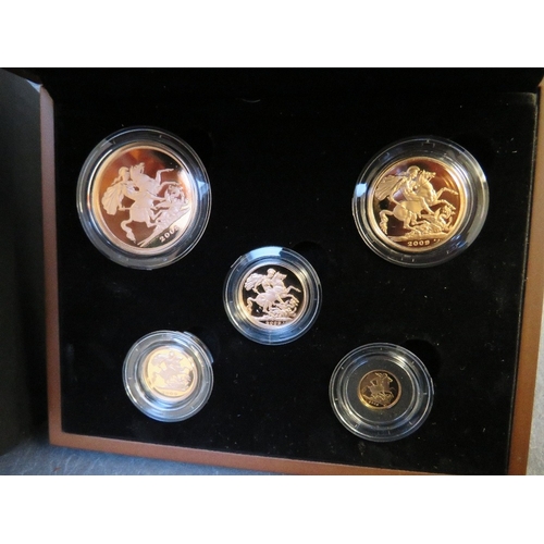 768 - QEII 2009 GOLD PROOF SOVEREIGN COLLECTION FIVE COIN SET, consisting of quarter sovereign, half sover... 