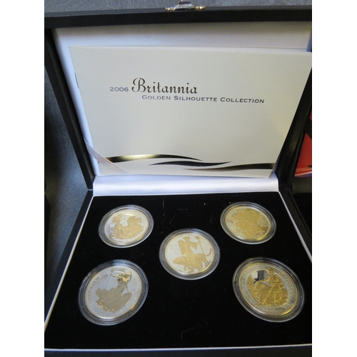 778 - ROYAL MINT SILVER PROOF SETS, 2009 Britannia Golden Silhouette, 2007 Family Silver, 2009 Anniversary... 