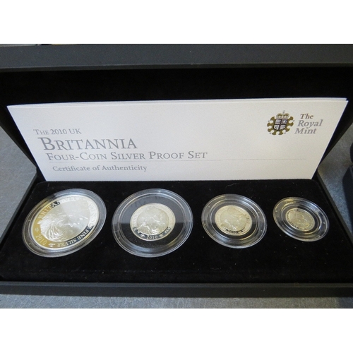 778 - ROYAL MINT SILVER PROOF SETS, 2009 Britannia Golden Silhouette, 2007 Family Silver, 2009 Anniversary... 